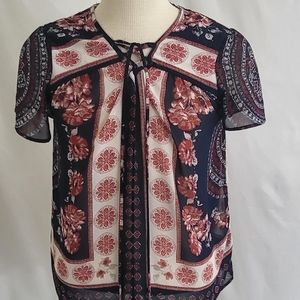 Artesia Top Tunic Womens Med Short Sleeve Scoop Neck Flower Print Blouse